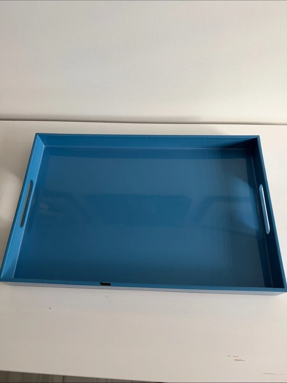 Pottery Barn Blue Lacquer Decorative Coffee Table Ottoman Rectangular Tray